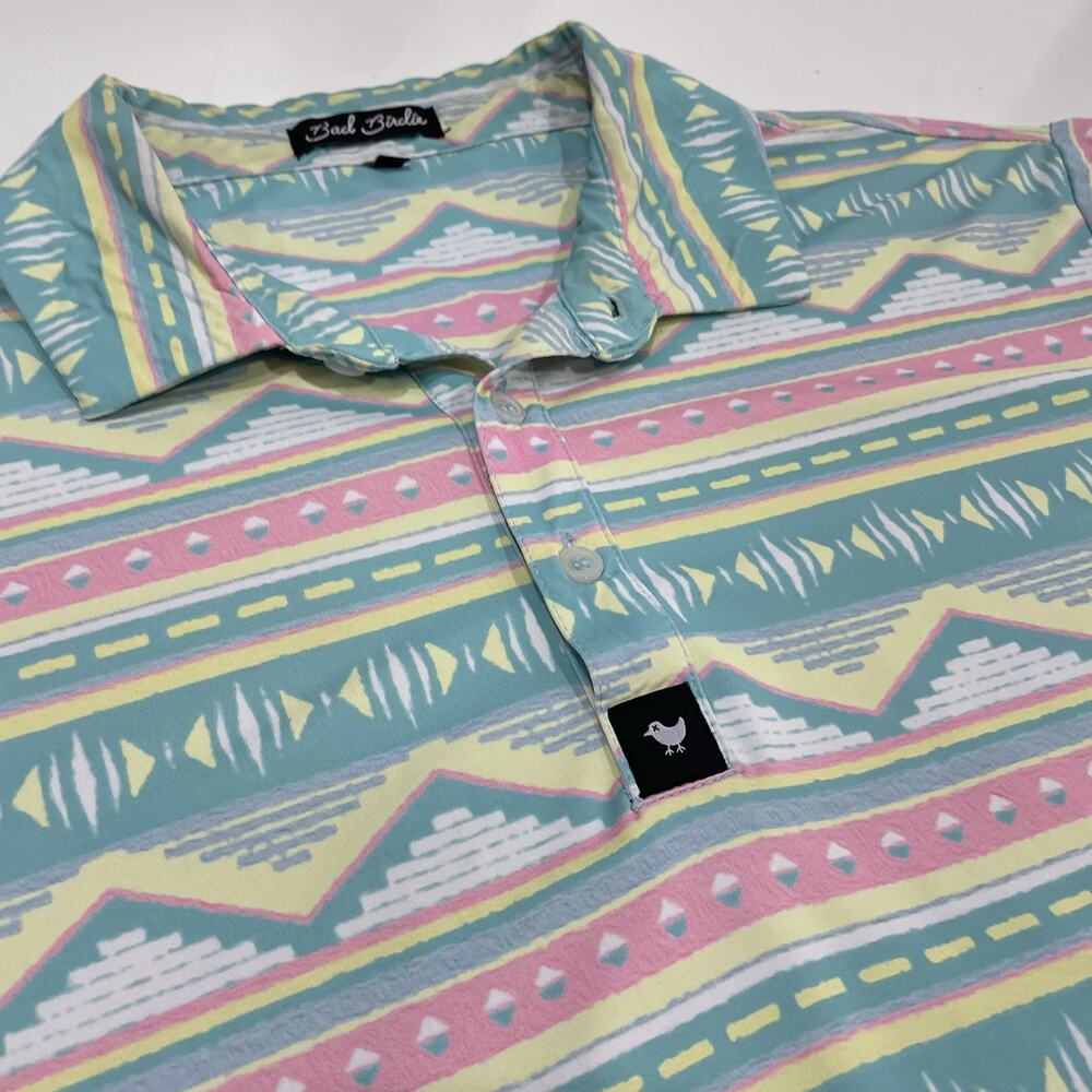 Bad Birdie Salty Savage Golf Polo Shirt Men’s Size M Aztec Southwest Pastel
